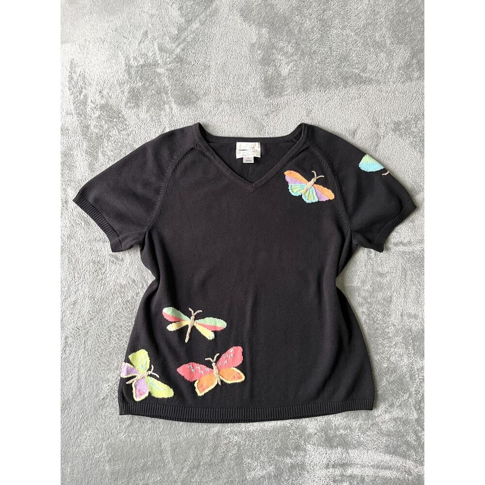 Vintage Y2K Butterfly Knit Sweater Top Medium Fairy Grunge Whimsigoth Stretchy‎